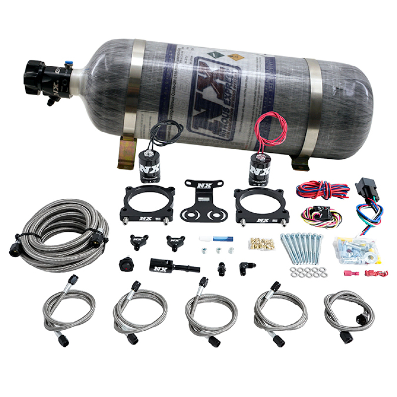 Ford Mustang Nitrous Oxide Kit - Nitrous Express - Dual Throttle Body Plate System w/12lb Composite Bottle - `24-`27